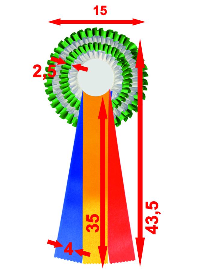 4-fach Rosette (15 cm) Premium nach Ihrer eigenen Farbkombination mit 3 breiten (40 mm) Bändern