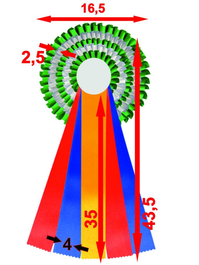 5-fold rosette (16,5 cm) Premium in your own color combination with 5 wide (40 mm) bands