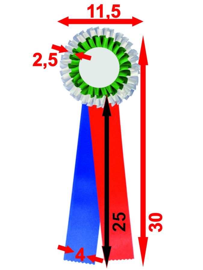 2-fach Rosette (12,5 cm) Light nach Ihrer eigenen Farbkombination mit 2 breite (40 mm) Bändern